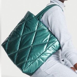 Victoria's Secret Metallic Emerald Teal Puffer Tote Bag